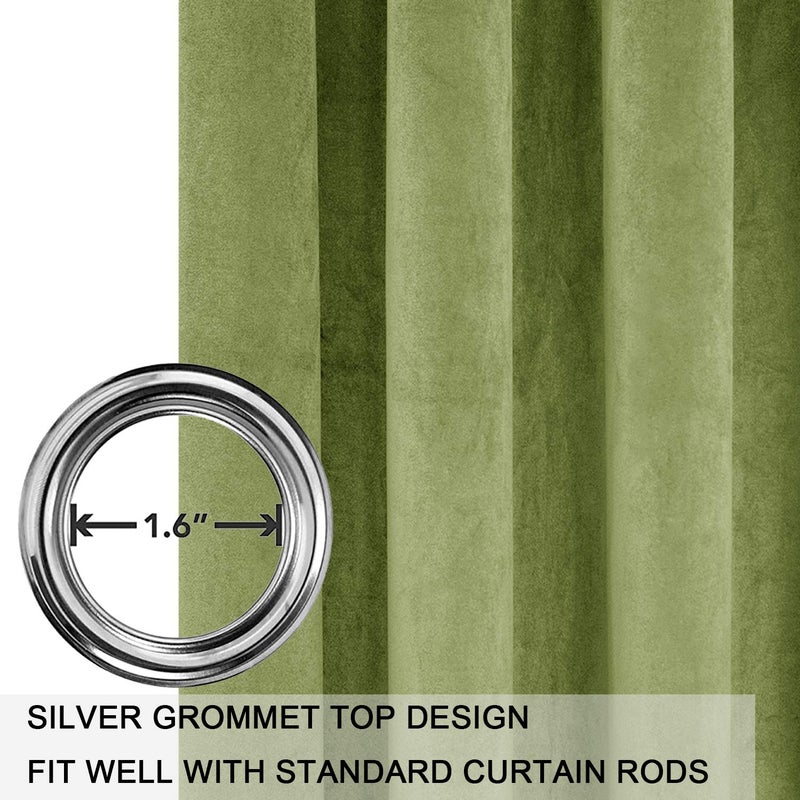 SMILETIME Green 96 in Long Velvet Curtains with Grommet, Thermal Insulated Super Soft Privacy Noise Reducing Light Filtering Velvet Curtains for Living Room, 2 Panels, Each 52 x 96 inches Long - Image 3
